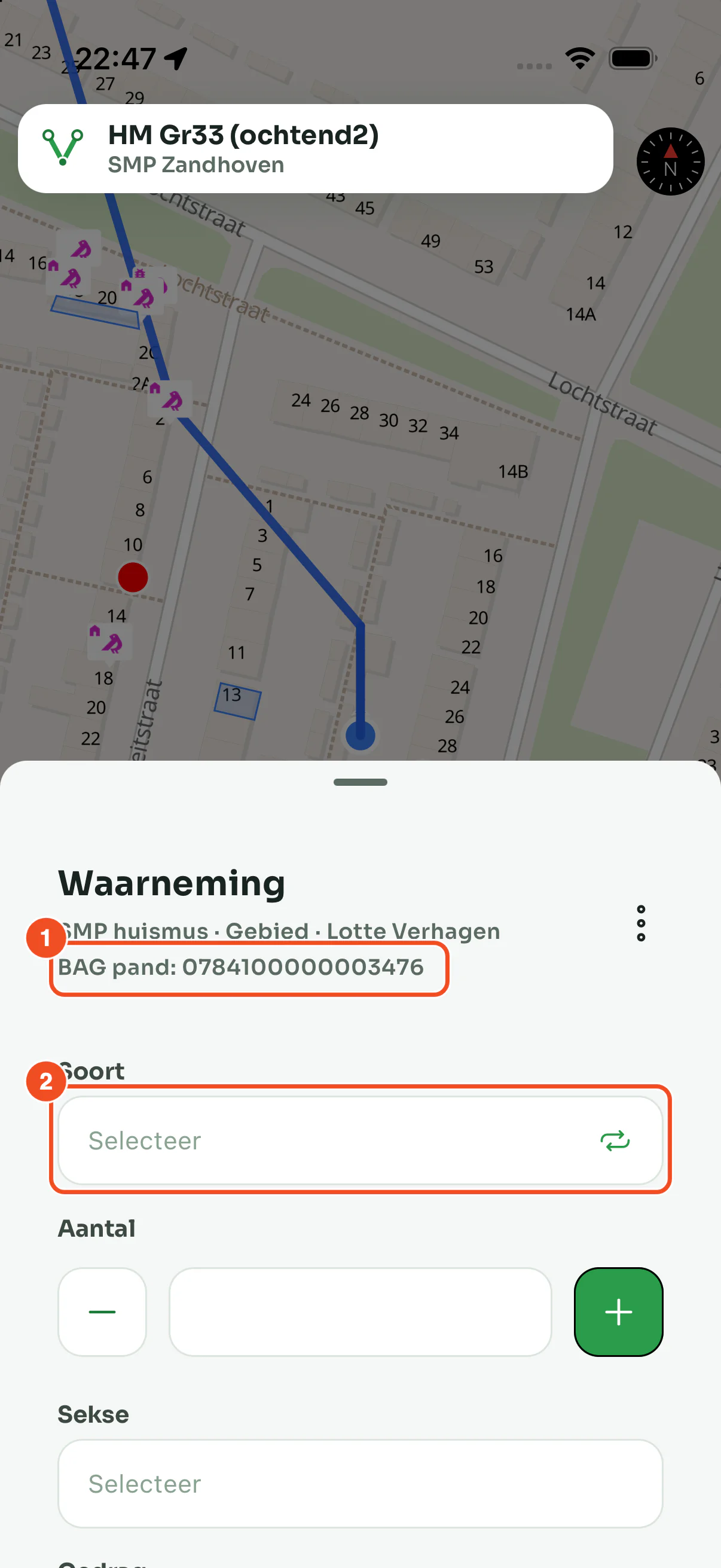 Het formulier met in de kop de regel BAG pand gevolgd door het pand-ID, en het veld Soort