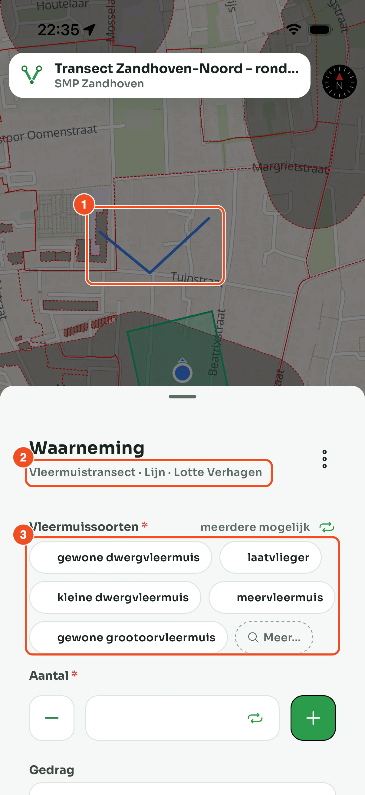 Het formulier na het afronden van de lijn, met in de ondertitel het woord Lijn en het tagsveld Vleermuissoorten
