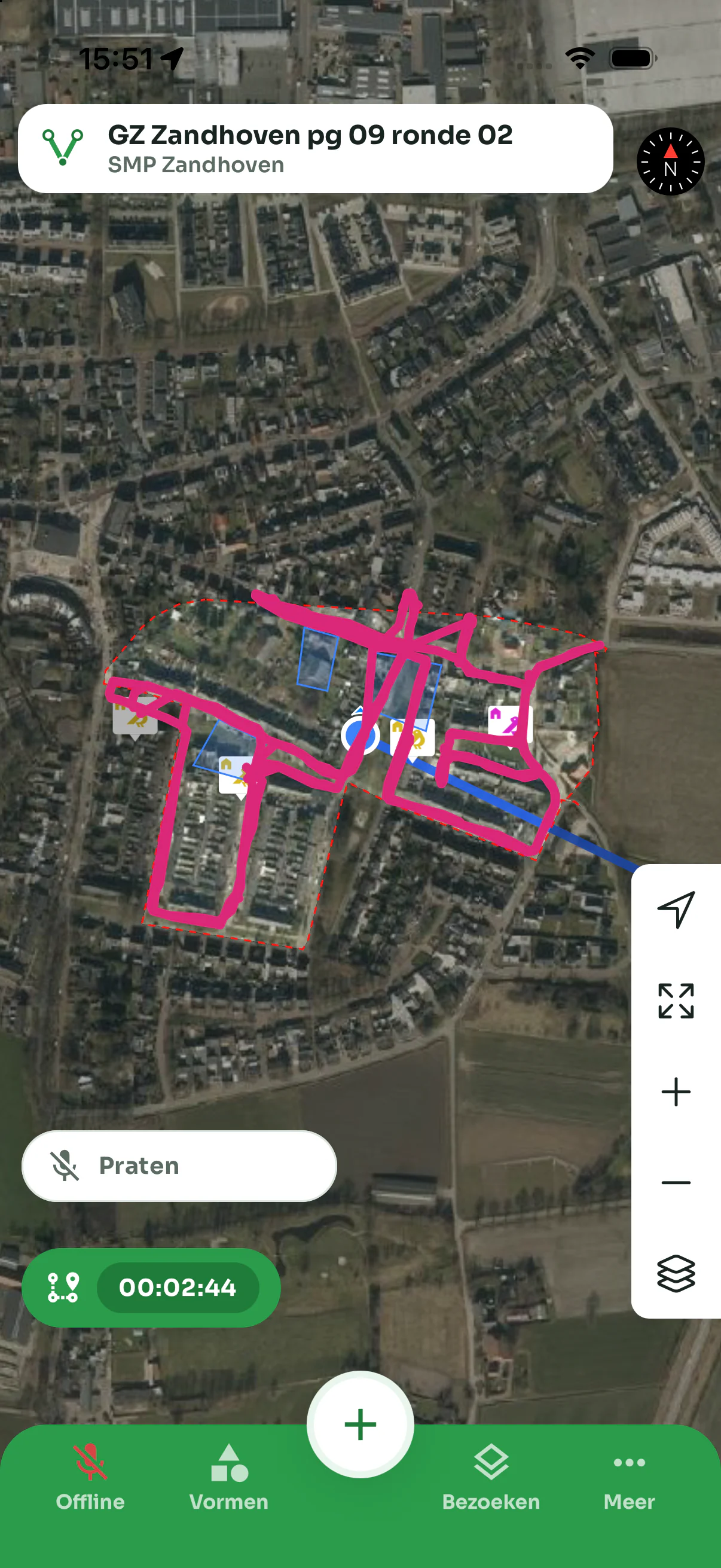 Dezelfde looplijn over de luchtfoto