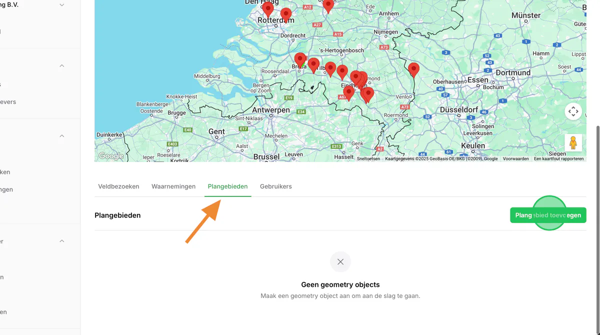 Het tabblad Plangebieden met de knop Plangebied toevoegen